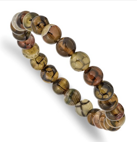 Chisel 8mm Black and Yellow Agate Beaded Stretch Bracelet (SRB2866)