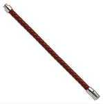 Chisel Stainless Steel Polished Brown Braided Leather Bracelet (SRB979)