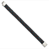 Chisel Stainless Steel Polished Braided Multi-color Wire and Black Leather Bracelet (SRB2966)