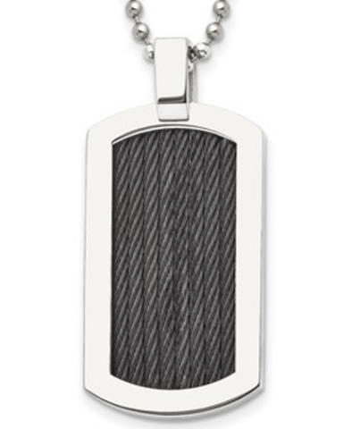 Chisel Stainless Steel Polished w/ Black IP-Plated Cable Dog Tag on a Ball Chain Necklace (SRN368)