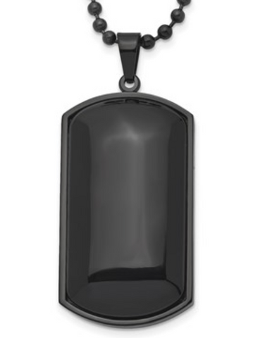 Chisel Stainless Steel Brushed Black IP-plated w/ Black Agate Dog Tag on a Ball Chain Necklace (SRN811)
