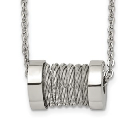 Chisel Stainless Steel Brushed and Polished Wire Barrel Necklace (SRN829)