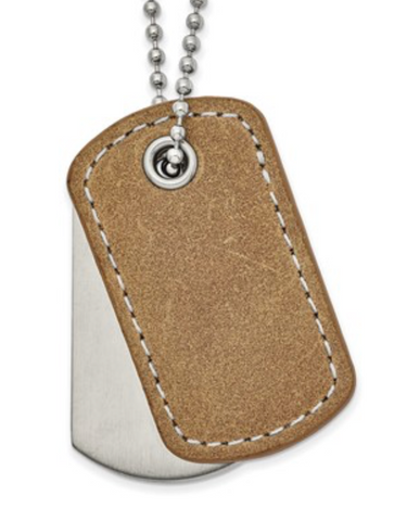 Chisel Stainless Steel Brushed and Polished with Tan Leather 2 Piece Dog Tags on a Ball Chain Necklace (SRN2314)