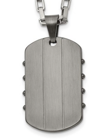 Chisel Stainless Steel Brushed and Polished Gunmetal IP-plated Dog Tag on a 24 inch Open Link Chain Necklace (SRN3239)