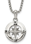 Chisel Stainless Steel Polished Compass Pendant on a Box Chain Necklace (SRN3075)
