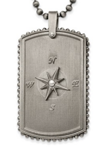Chisel Stainless Steel Antiqued White Bronze-plated Moveable Compass Dog Tag on a Ball Chain Necklace(SRN2991)