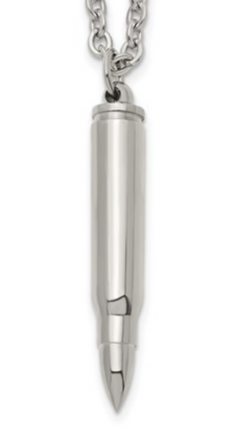 Chisel Stainless Steel Polished Bullet Capsule Pendant on a 20 inch Cable Chain Necklace (SRN3242)