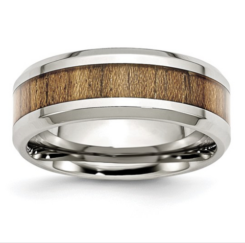 Chisel Stainless Steel Polished with Koa Wood Inlay Enameled 8mm Band (SR400)