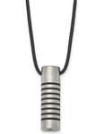 Chisel Stainless Steel Brushed and Polished w/ Black Rubber Cylinder on a Leather Cord Necklace (SRN190)