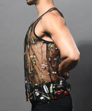 Andrew Christian Sheer Embroidered Lace Tank Top (2977)