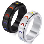 Stainless Steel Rainbow Chevron Spinner Ring