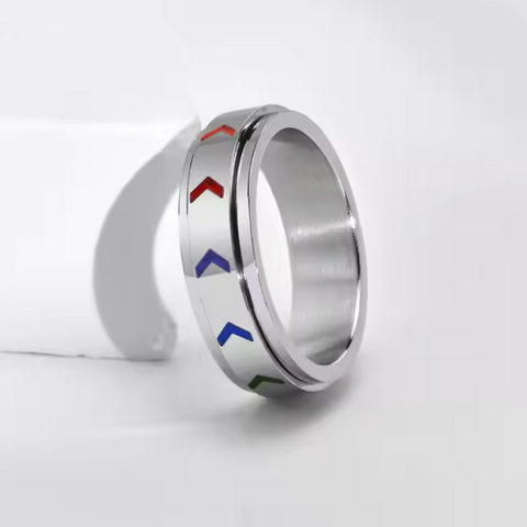 Stainless Steel Rainbow Chevron Spinner Ring