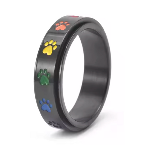 Stainless Steel Rainbow Paws Spinner Ring