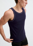 St33le Rib Stretch Cotton/Tencel Tank W/Fine Piping Detail (16011)