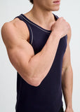 St33le Rib Stretch Cotton/Tencel Tank W/Fine Piping Detail (16011)