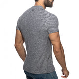 Addicted Jeans Rib Knit Mandarin Collar V-Neck Tee (AD1472)