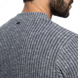 Addicted Jeans Rib Knit Mandarin Collar V-Neck Tee (AD1472)