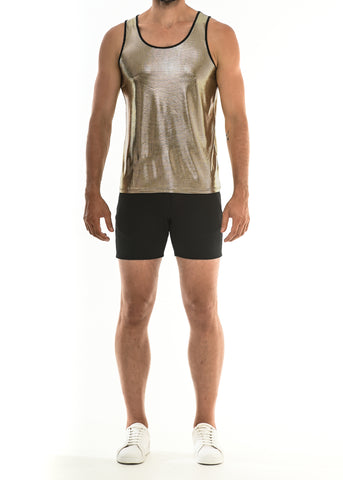 St33le Stretch Mettalic Tank Top - Gold Rectangles (8904)