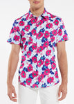 St33le Printed Cotton Knit Jersey Short Sleeve Shirt - Fuschia/Navy Floral (9217)