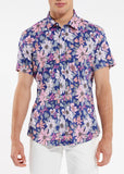 St33le Printed Cotton Knit Jersey Short Sleeve Shirt - Pink/Navy Blossoms (9233)