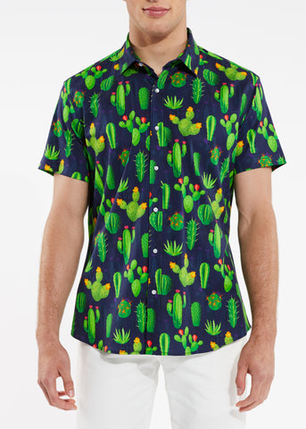 St33le Printed Cotton Knit Jersey Short Sleeve Shirt - Cactus (9237)