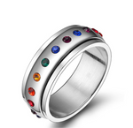 Stainless Steel Rainbow Stone Spinner Ring