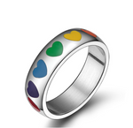 Stainless Steel Rainbow Heart Enamel Ring