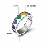 Stainless Steel Rainbow Heart Enamel Ring
