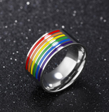 Stainless Steel Rainbow Enamel Ring