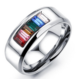 Stainless Steel Rainbow Rhinestone Ring