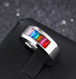 Stainless Steel Rainbow Rhinestone Ring
