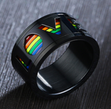 Black Plated Stainless Steel Rainbow Love Spinner Ring