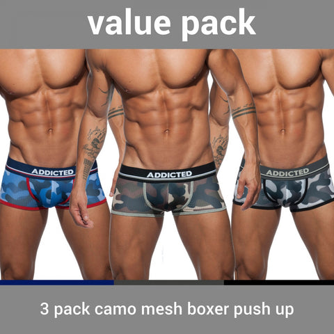 Addicted 3-Pack Camo Mesh Push Up Boxer (AD698)